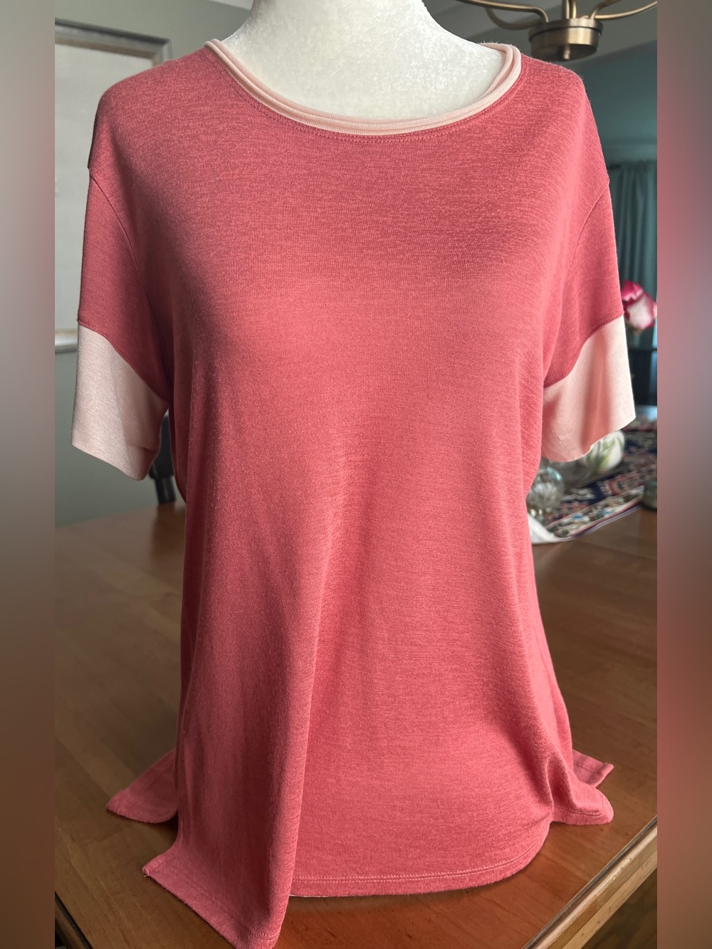 Vince Coral Pink Short Sleeve Tee with Light Pink Cuffs